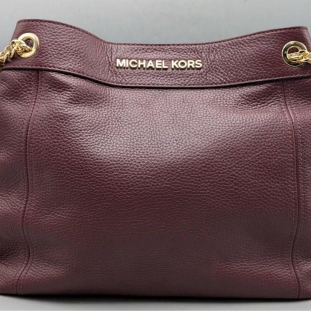 Michael Kors Merlot Leather Shoulder Bag with gold chain strap